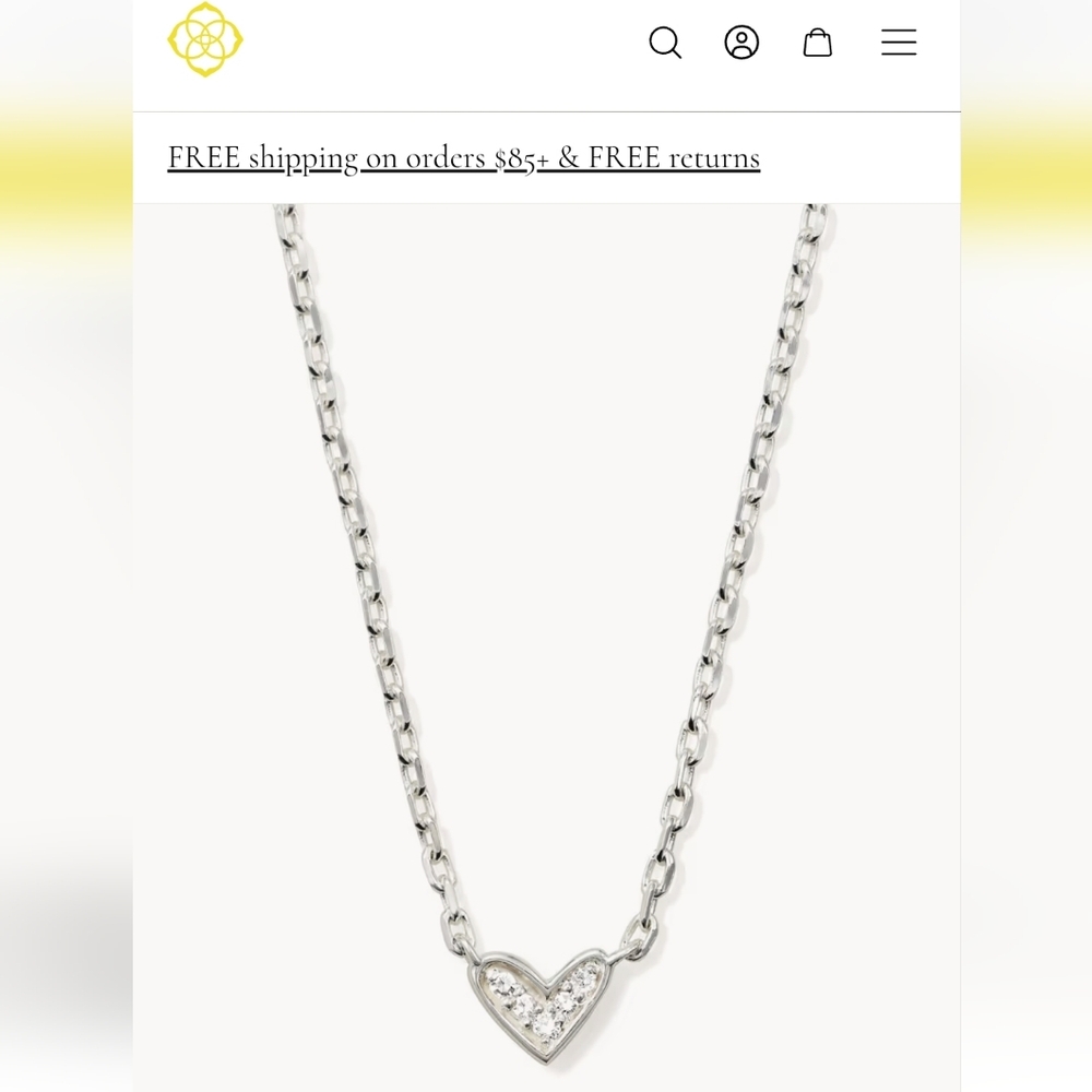 Kendra Scott Tiny Ari Heart Sterling Silver White Diamond Pendant Necklace